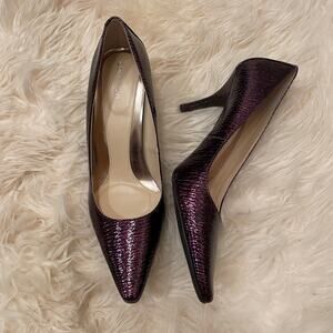 Calvin Klein 8 Dolly Purple Heels | Metallic Pointed Toe Texture Pumps, New NWOT